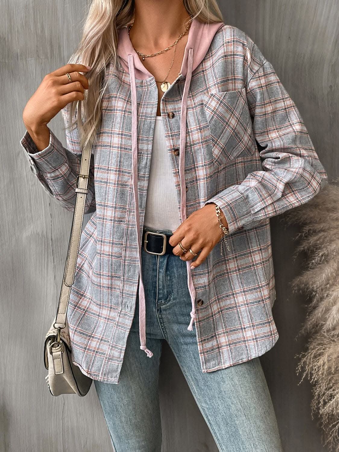 Plaid hooded jacket with pockets - Love Salve